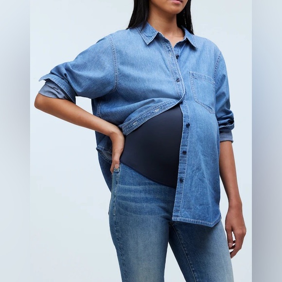 Madewell Petite Maternity Over-the-Belly Kick Out Crop Jeans Oneida Wash NWT 25P - Picture 2 of 9